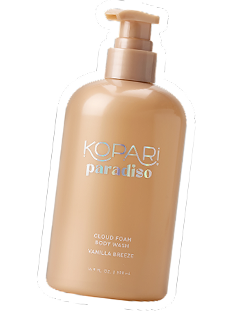 Kopari paradiso cloud foam body wash bottle on a white background